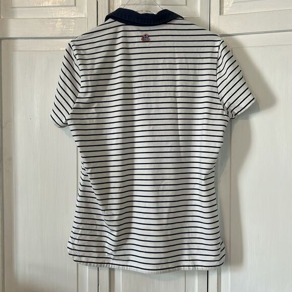 Louis Castel Golf Striped Navy and White with designer patches polo Size S - Picture 6 of 6